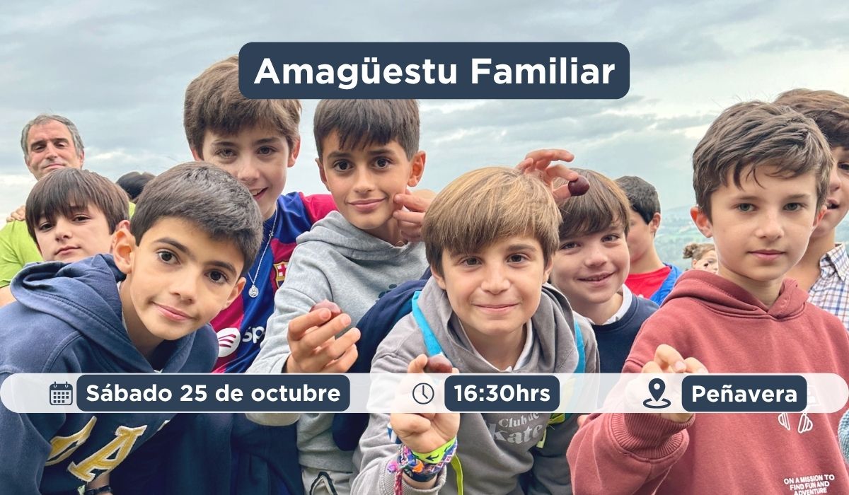 Actividad Amagüestu Familiar Niños con castañas por el Amagüestu
