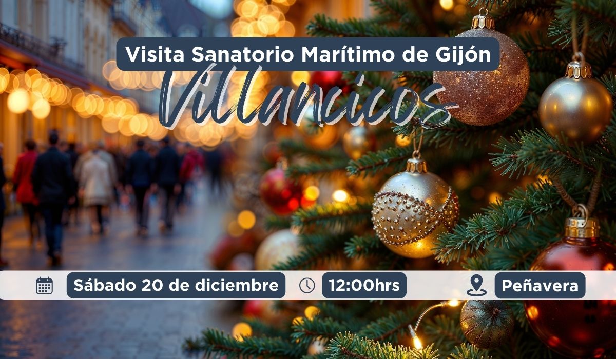 Árbol de Navidad decorado con luces y bolas navideñas para la visita con villancicos del Club Peñavera al Sanatorio Marítimo de Gijón.